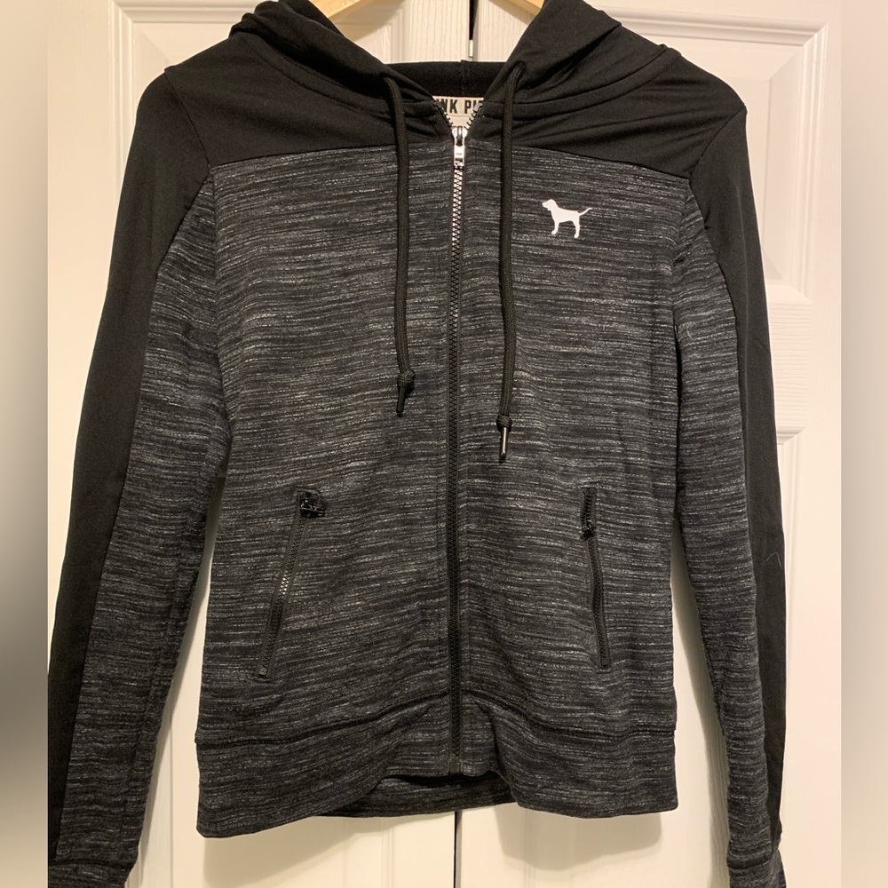 PINK black zip up sweatshirt size XS